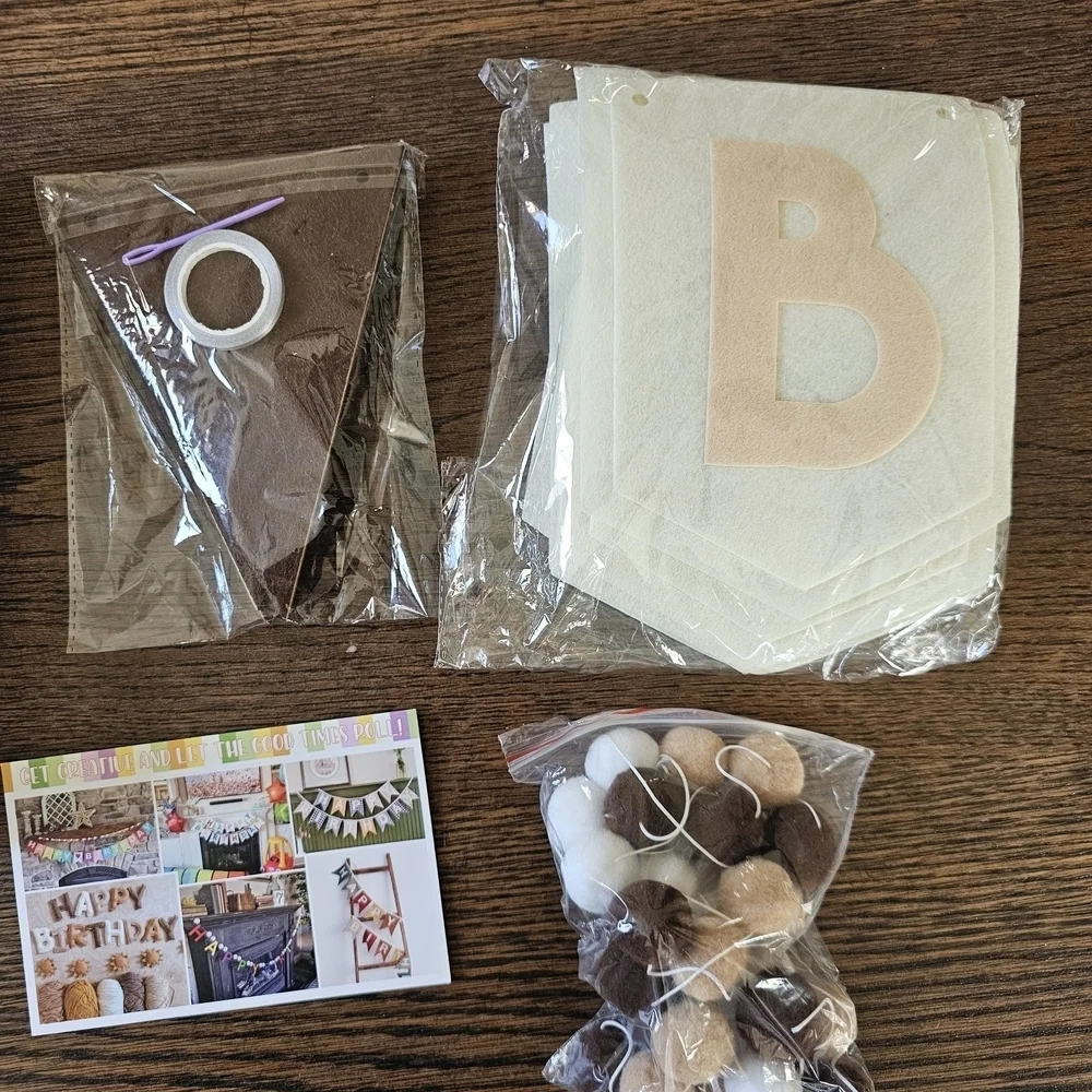 LOTOFUN Bohemian Happy Birthday Banner Brown Beige Felt NEW in Open Box